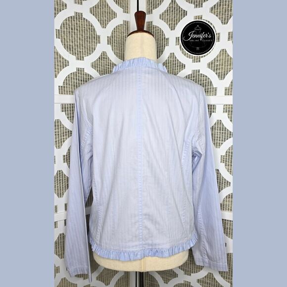Christopher & Banks NWT Light Blue Ruffled Lightweight Blazer Jacket Size Medium - Picture 7 of 13